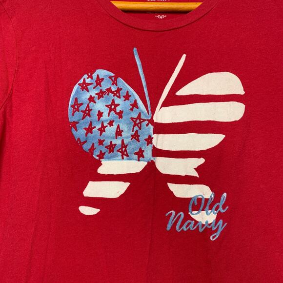 3/$20 Vintage Y2K Old Navy red American flag butterfly graphic logo tee SZ L - Picture 3 of 6